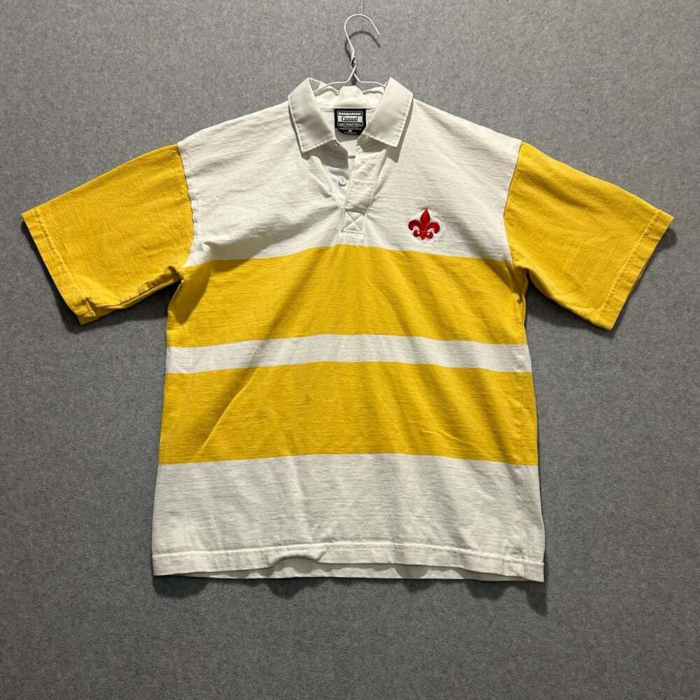VTG Barbarian Rugby Wear Yellow White Short Sleeve Rugby Polo L Fleur De Lis